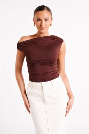 Meshiki Alayna Recycled Nylon Ruched Chocolate | HYRK6022