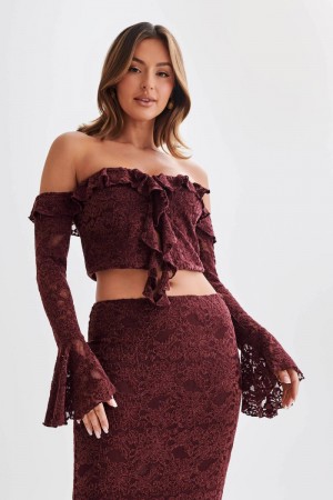 Meshiki Artemis Lace Plisse Off Shoulder Moradas | IXBJ2798