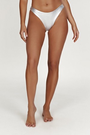 Meshiki Bambi Metallic Cheeky Cut Bikini Bottoms Plateadas | BZXW4794