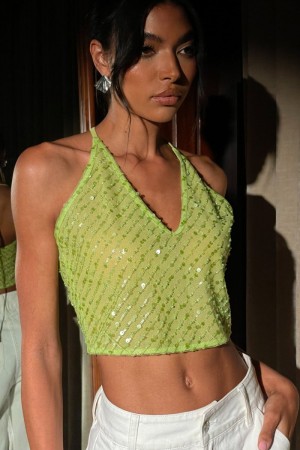 Meshiki Brielle Sequin Halter Verde | LYJA7205