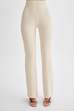 Meshiki Chiara Straight Leg Rib Knit Creme | IIBA4434