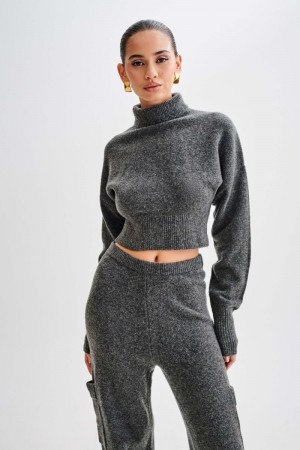 Meshiki Darius Turtleneck Knit Crop Gris Oscuro | VVJL4450