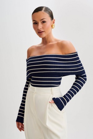 Meshiki Dominica Off Shoulder Knit Azul Marino | DLIG6607