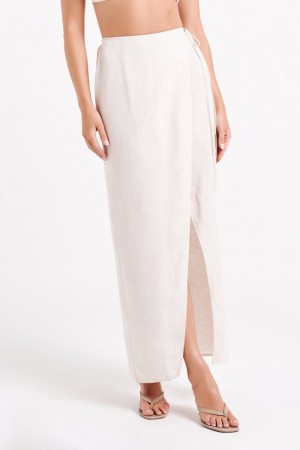 Meshiki Fatima Linen Wrap Maxi Blancas | ZQRE9457