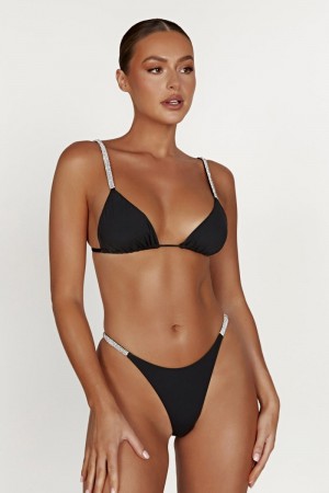 Meshiki Finley Diamante Band Recycled Bikini Top Negras | NGPP0948