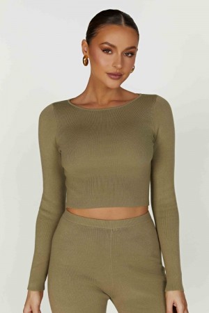 Meshiki Haisley Long Sleeve Knit Verde Oliva | XLZU9871