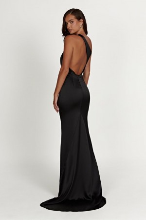 Meshiki Harper One Shoulder Gown Negras | QJDS0518