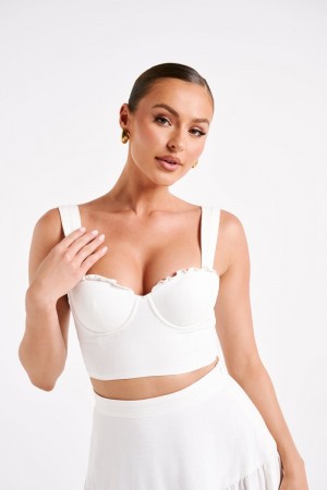 Meshiki Hilaria Cupped Linen Crop Blancas | CUCM3617