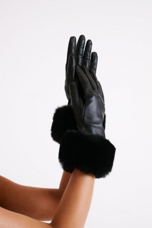 Meshiki Jessabel Faux Leather Fur Trim Negras | RFAA1737