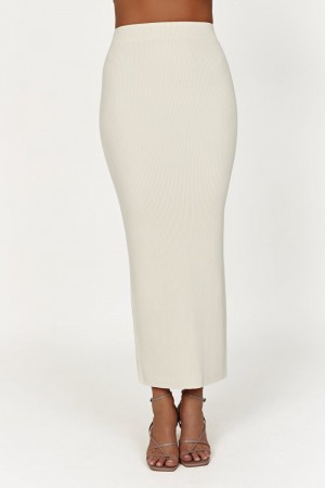 Meshiki Kaesha Split Maxi Knitted Creme | MDJS3512