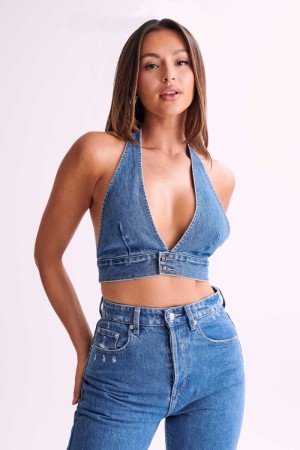 Meshiki Kelly-Anne Denim Halter Azules | QERB3079