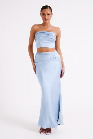 Meshiki Khalani Ruched Satin Maxi Azules | UWPF3153