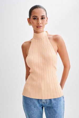 Meshiki Laila Longline Halter Rib Knit Naranjas Claro | FWDY2845