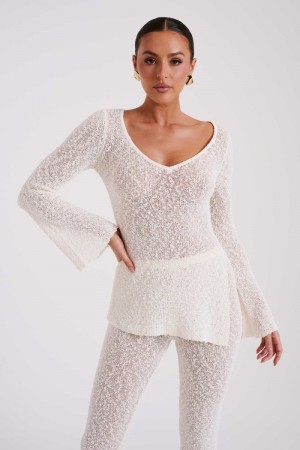 Meshiki Liz Boucle Long Sleeve Creme | UUTA6348