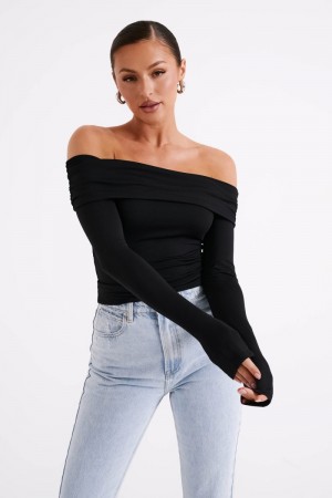 Meshiki Lucinda Recycled Nylon Off Shoulder Negras | SPUX6684