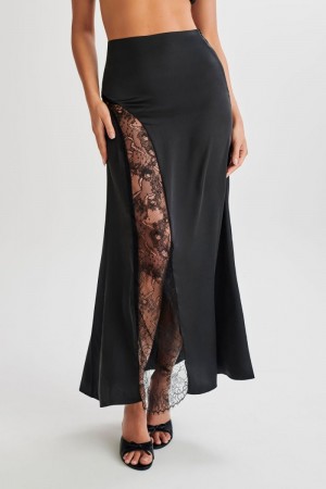 Meshiki Luella Satin Lace Maxi Negras | MEAZ9561