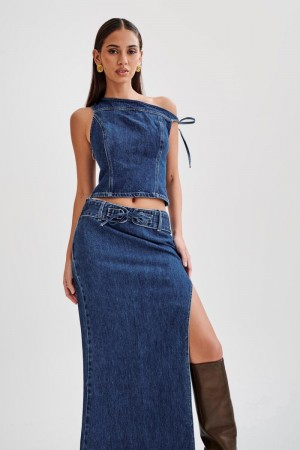 Meshiki Ramsey Denim Off Shoulder Azules Oscuro | EKKM0244