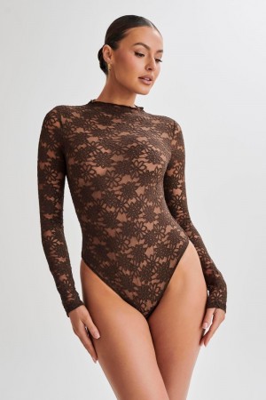 Meshiki Renata Lace Long Sleeve Chocolate | TSZW7014