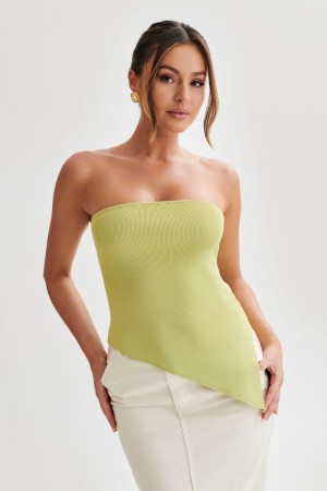 Meshiki Sidney Asymmetrical Strapless Knit Verde | XCJM2389