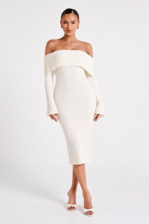 Meshiki Stefania Off Shoulder Knit Blancas | AELK1444