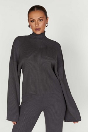 Meshiki Winona Turtleneck Knit Gris Oscuro | HWNA5502