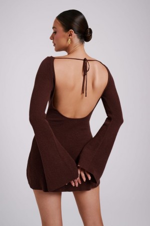 Meshiki Zahra Long Sleeve Open Back Knit Chocolate Oscuro | EQTJ9892