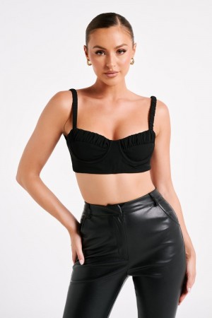 Meshiki Zaira Cupped Crepe Crop Negras | IQUQ2836