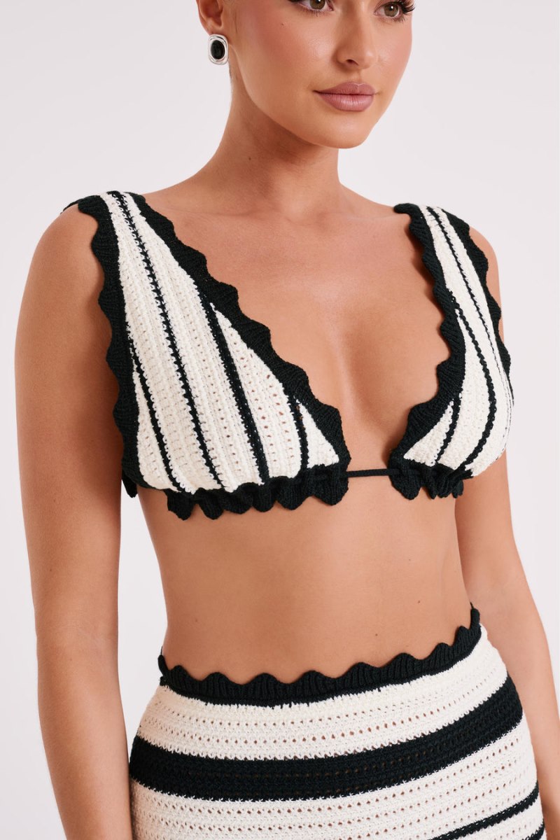 Bralettes Meshiki Jadia Contrast Crochet Negras Blancas | LALH2038