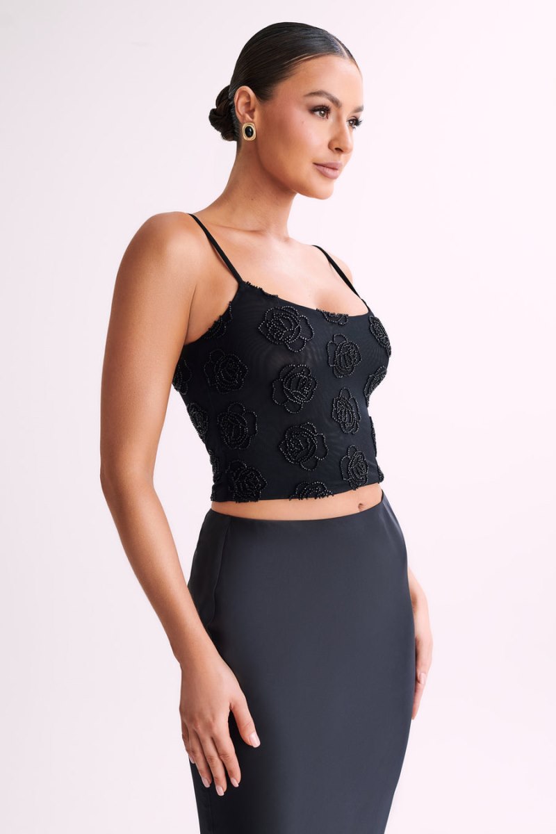 Camisole Meshiki Greta Rose Beaded Negras | FGYM9880