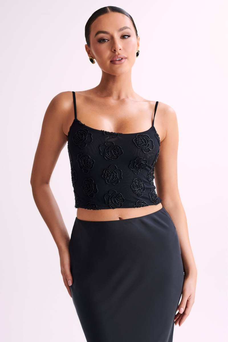 Camisole Meshiki Greta Rose Beaded Negras | FGYM9880