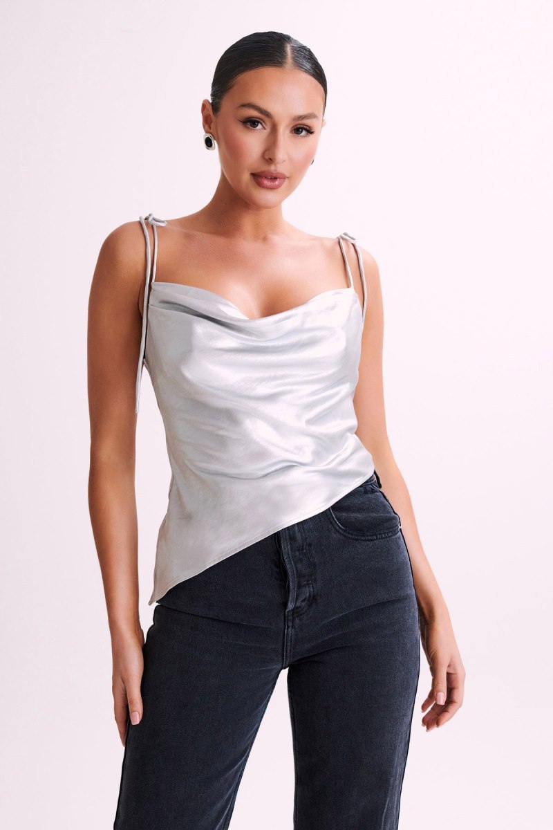 Camisole Meshiki Zavani Asymmetrical Satin Plateadas | QBGN8814