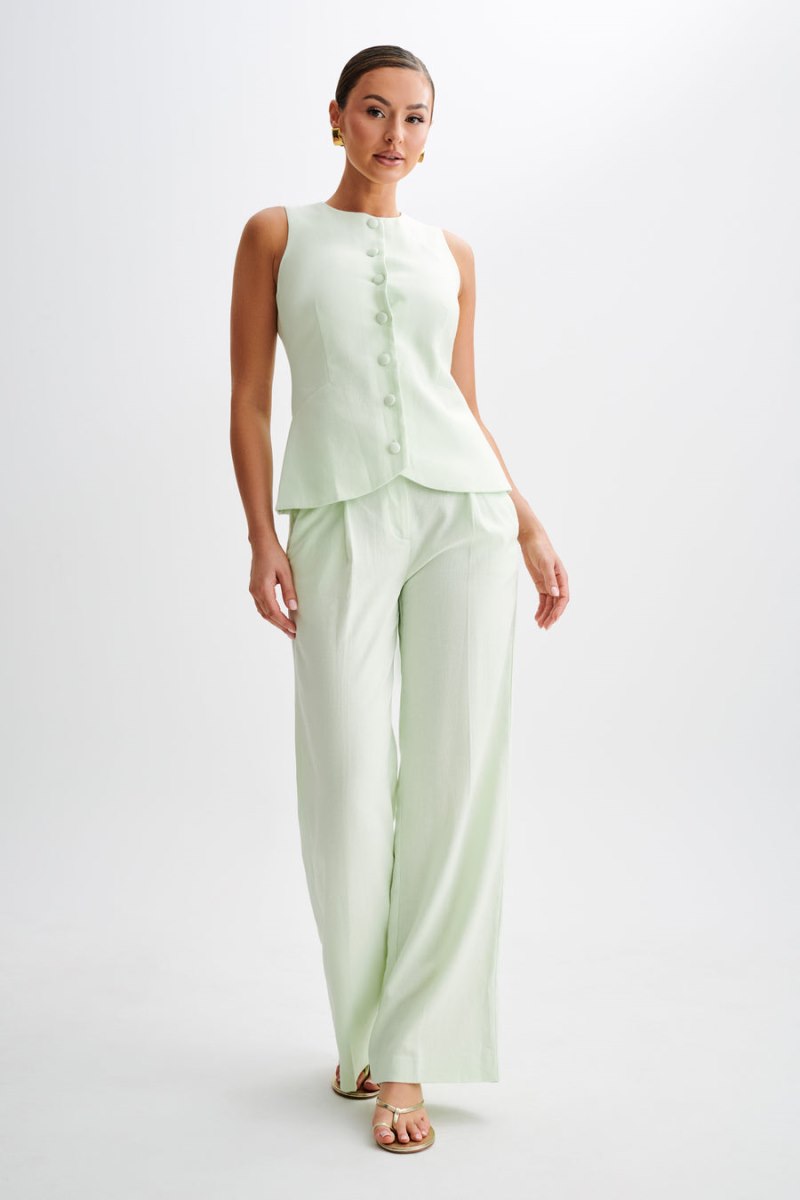 Meshiki Adrina Straight Leg Linen Verde Menta | JQUL0810