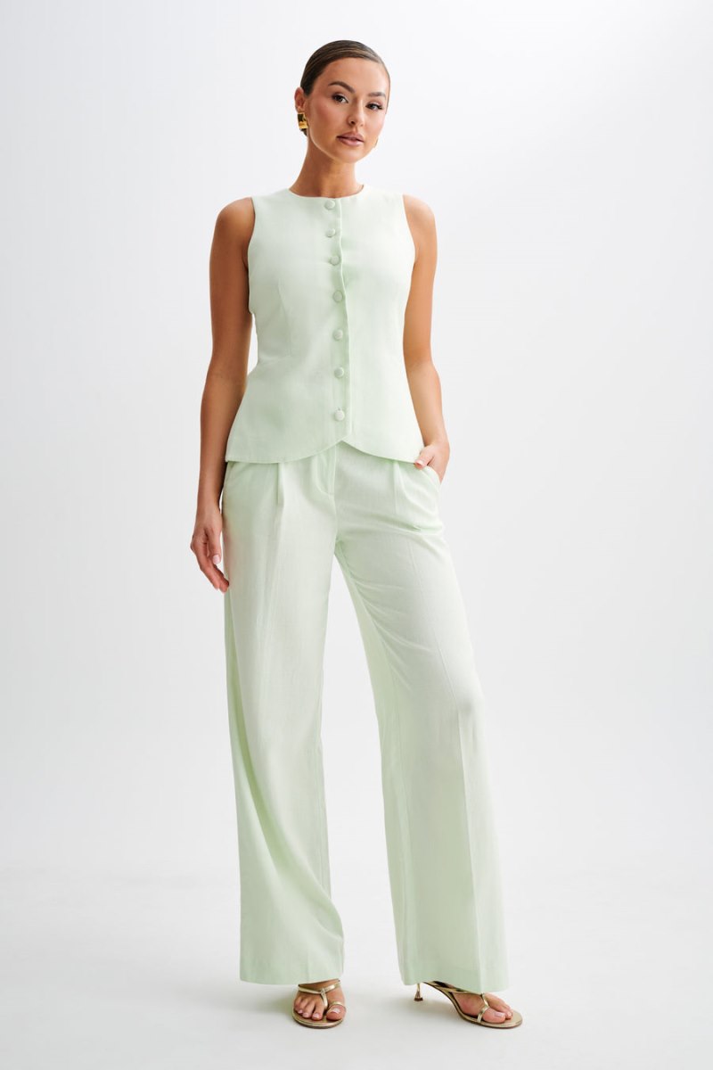 Meshiki Adrina Straight Leg Linen Verde Menta | JQUL0810