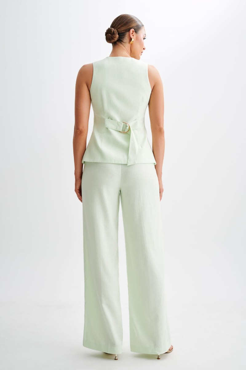 Meshiki Adrina Straight Leg Linen Verde Menta | JQUL0810