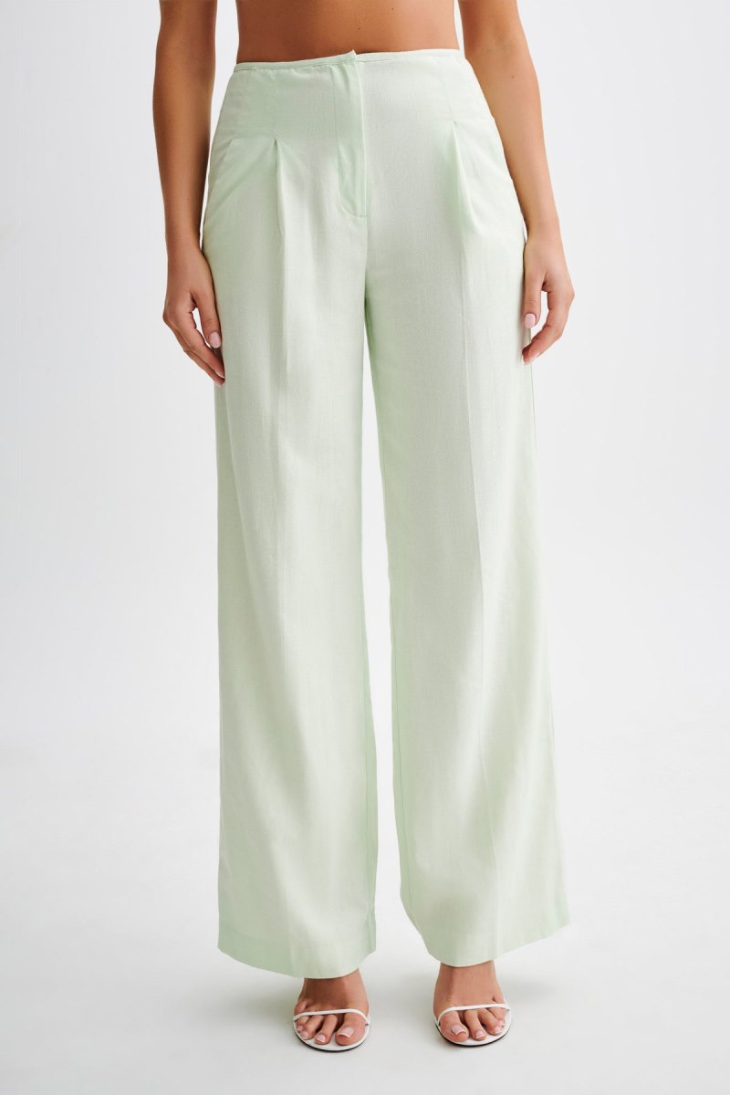 Meshiki Adrina Straight Leg Linen Verde Menta | JQUL0810