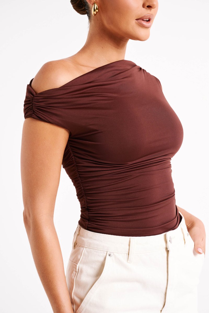 Meshiki Alayna Recycled Nylon Ruched Chocolate | HYRK6022