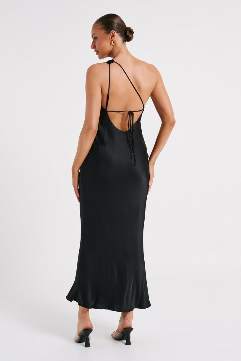 Meshiki Alejandra One Shoulder Satin Negras | JRKW4186