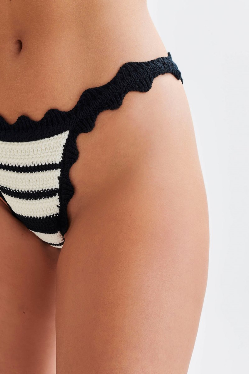 Meshiki Amanda Stripe Bikini Bottom Negras Blancas | IPYT7672