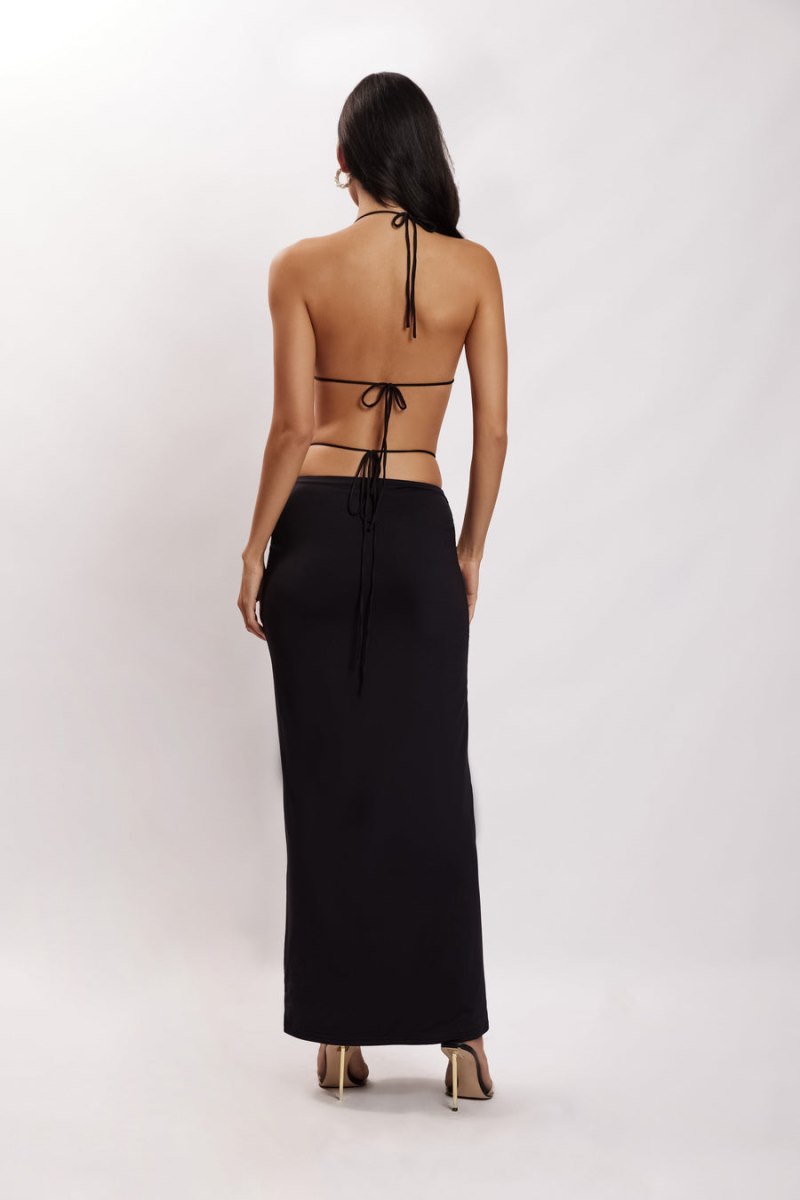 Meshiki Amber Ruched Halter Crop Negras | ZFOX6273