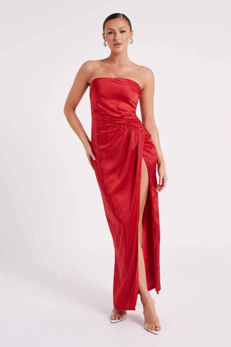 Meshiki Aminah Draped Strapless Rojas | QORJ6436