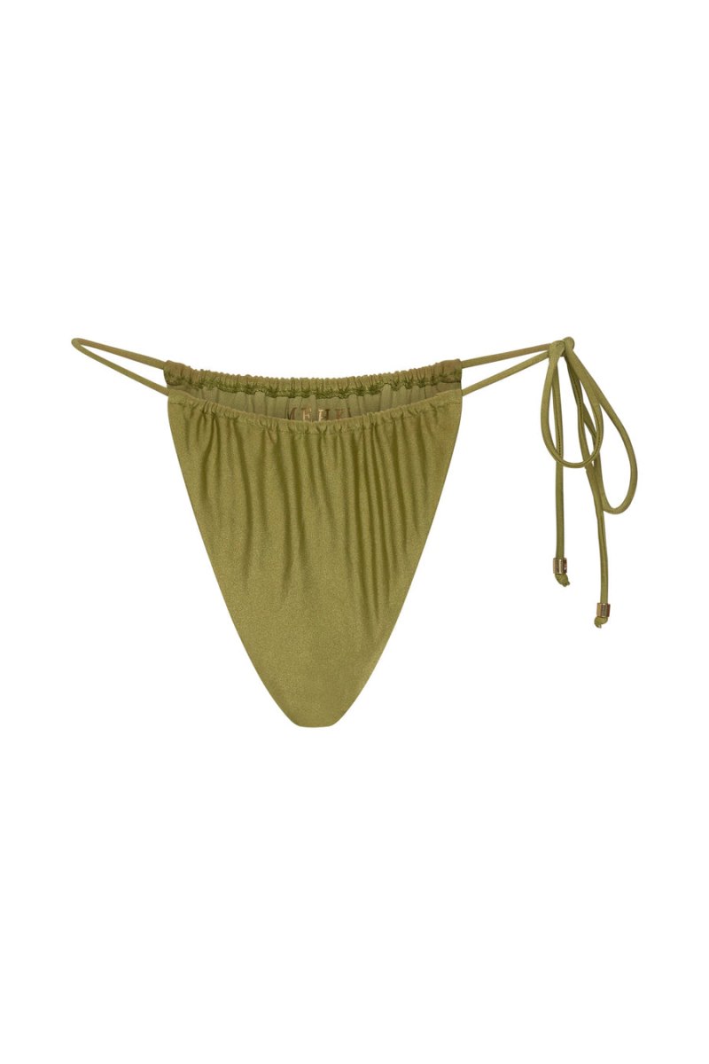 Meshiki Andie Ruched String Side Bikini Brief Verde Oliva | WHRK7887