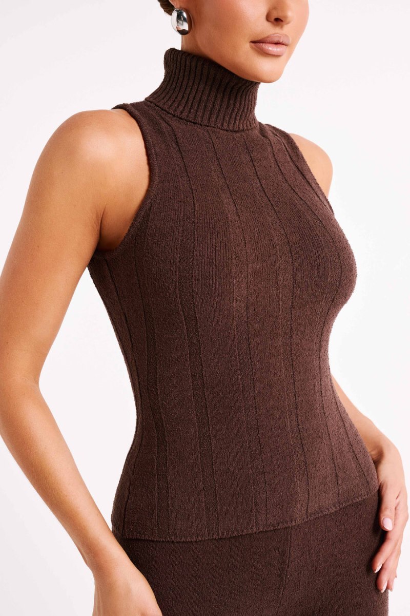 Meshiki Angelina Ribbed Turtleneck Chocolate | XHUM0979