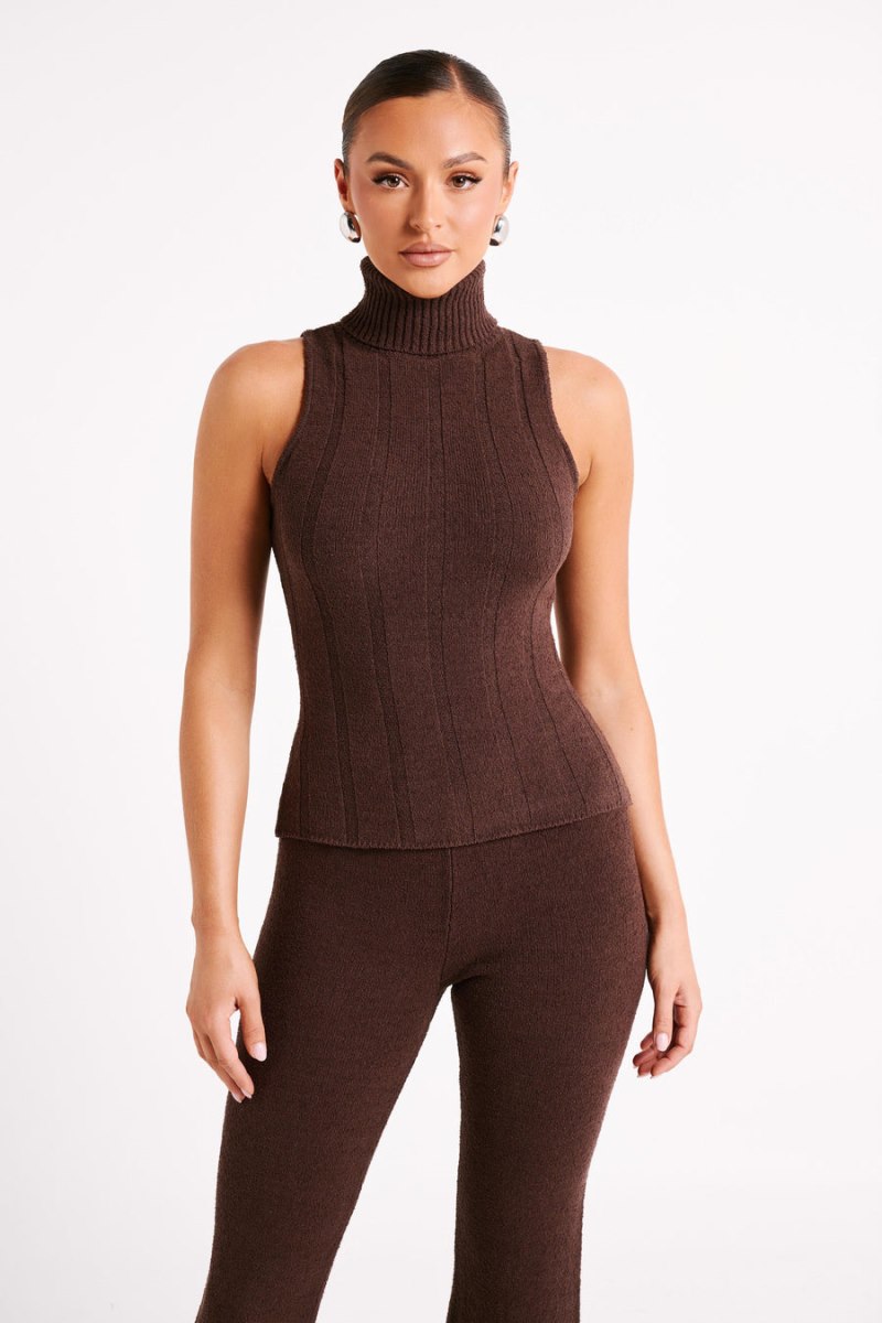 Meshiki Angelina Ribbed Turtleneck Chocolate | XHUM0979