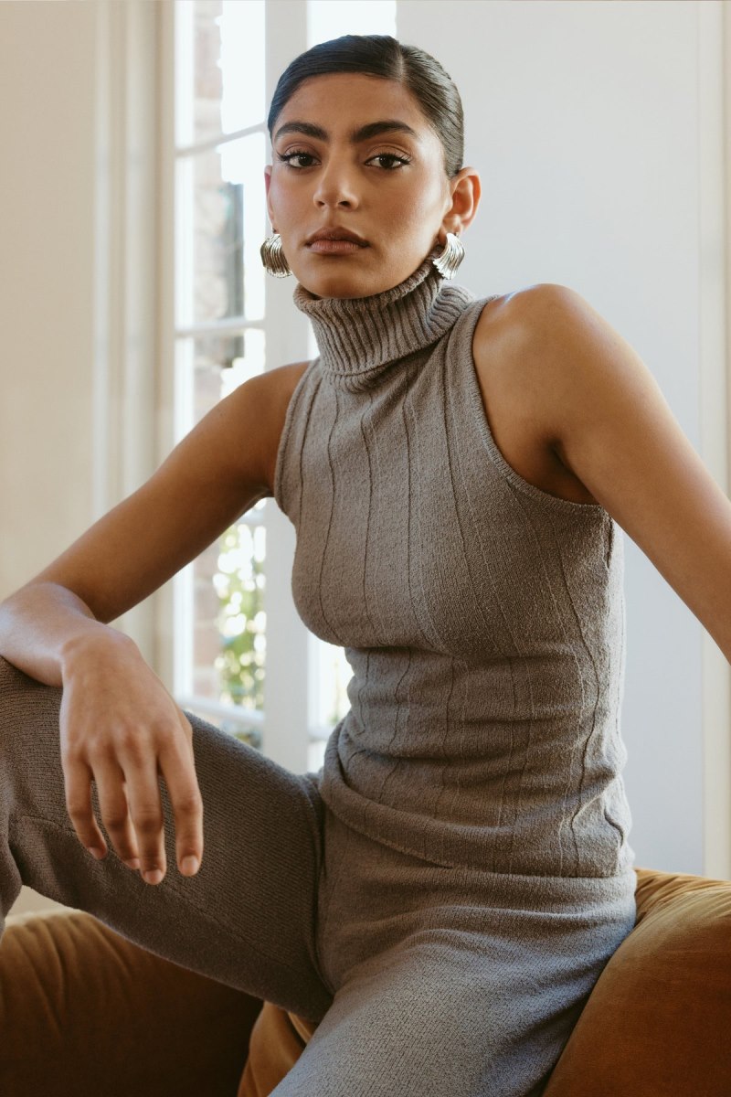 Meshiki Angelina Ribbed Turtleneck Gris | EKAM1356