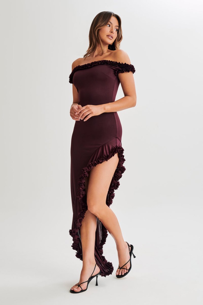 Meshiki Arielle Off Shoulder Ruffle Moradas | NZSB9019