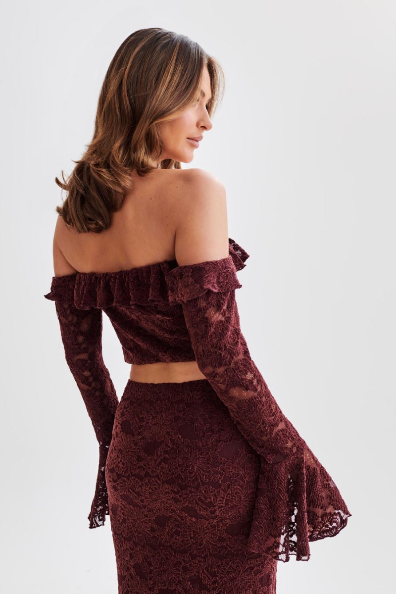 Meshiki Artemis Lace Plisse Off Shoulder Moradas | IXBJ2798