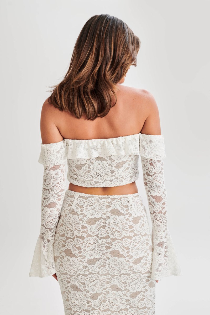 Meshiki Artemis Lace Plisse Off Shoulder Blancas | CKBX9080