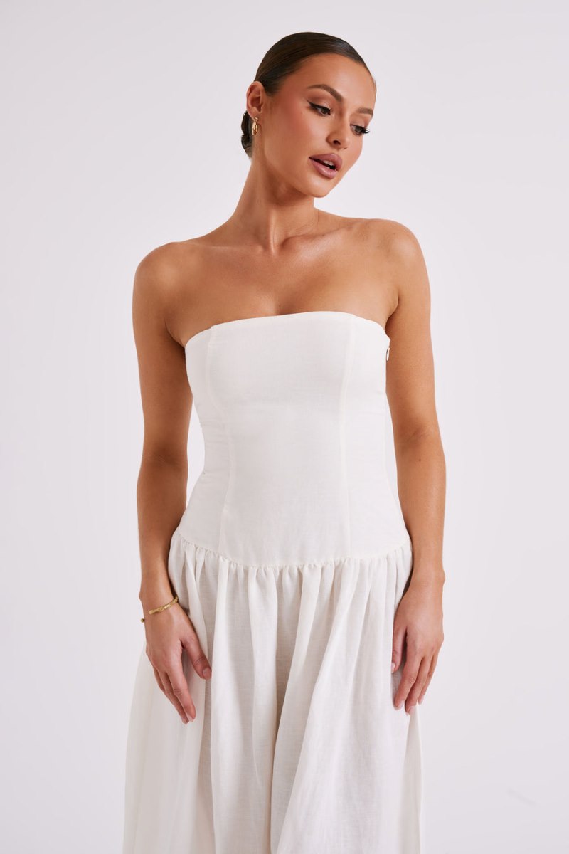 Meshiki Audrina Strapless Linen Blancas | PBHD7894