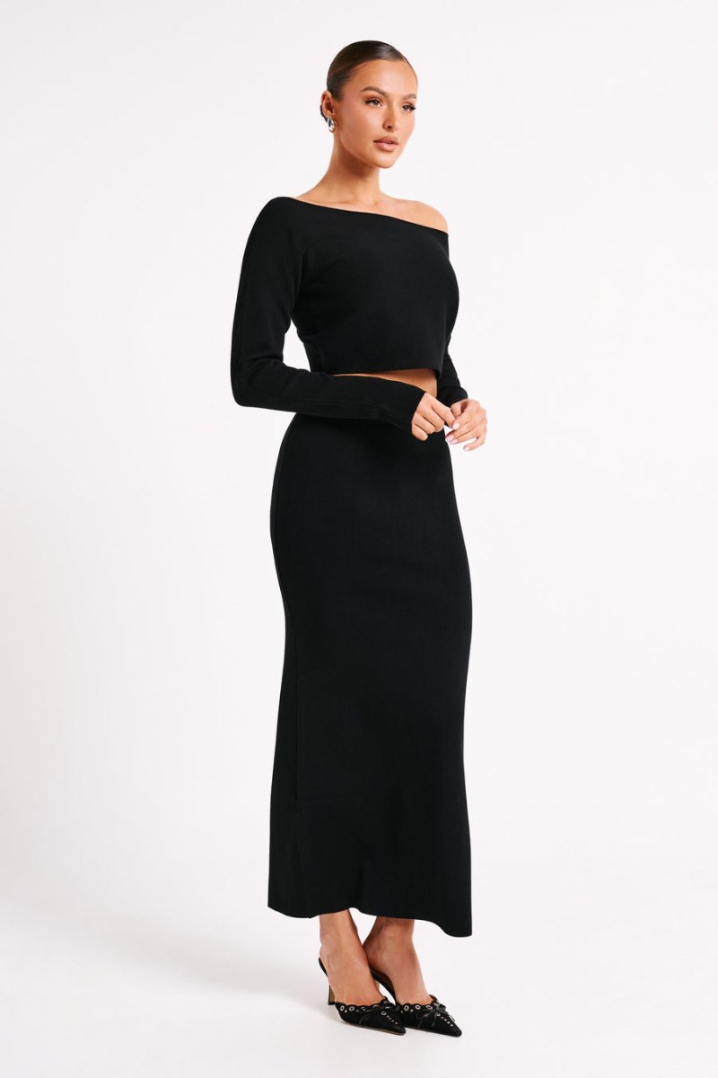 Meshiki Avani Mid Rise Knit Maxi Negras | NQXI0054