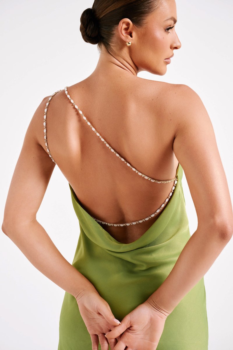 Meshiki Berina One Shoulder Pearl Trim Verde | WGFZ1966